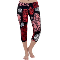 Floral Flower Heart Valentine Capri Yoga Leggings