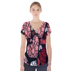 Floral Flower Heart Valentine Short Sleeve Front Detail Top by Mariart