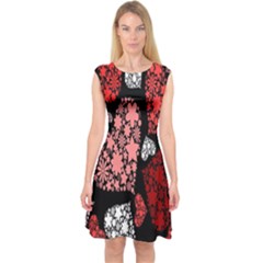 Floral Flower Heart Valentine Capsleeve Midi Dress