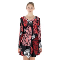 Floral Flower Heart Valentine Long Sleeve Velvet V-neck Dress by Mariart