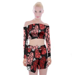 Floral Flower Heart Valentine Off Shoulder Top With Skirt Set by Mariart