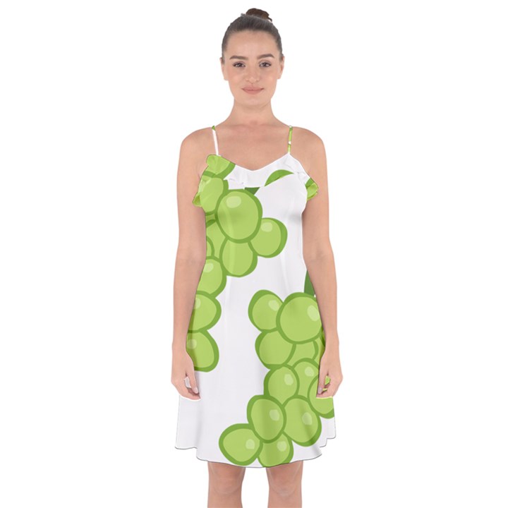 Fruit Green Grape Ruffle Detail Chiffon Dress