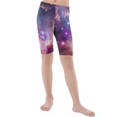 Galaxy Space Star Light Purple Kids  Mid Length Swim Shorts