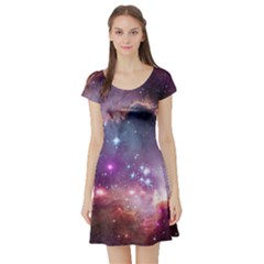 Galaxy Space Star Light Purple Short Sleeve Skater Dress by Mariart