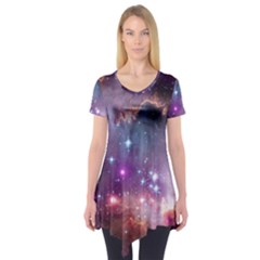 Galaxy Space Star Light Purple Short Sleeve Tunic 