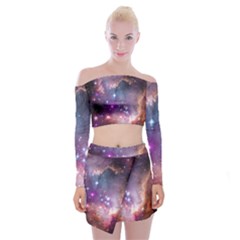 Galaxy Space Star Light Purple Off Shoulder Top With Skirt Set