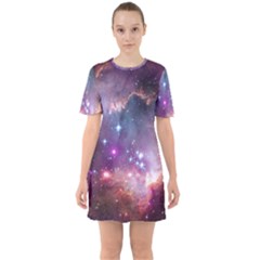 Galaxy Space Star Light Purple Sixties Short Sleeve Mini Dress