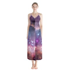 Galaxy Space Star Light Purple Button Up Chiffon Maxi Dress