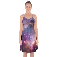 Galaxy Space Star Light Purple Ruffle Detail Chiffon Dress