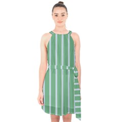 Green Line Vertical Halter Collar Waist Tie Chiffon Dress by Mariart