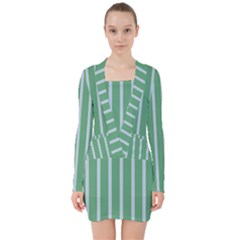 Green Line Vertical V-neck Bodycon Long Sleeve Dress by Mariart