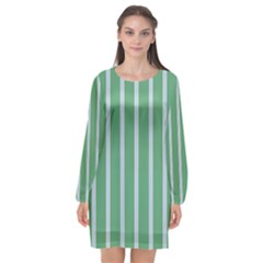 Green Line Vertical Long Sleeve Chiffon Shift Dress  by Mariart