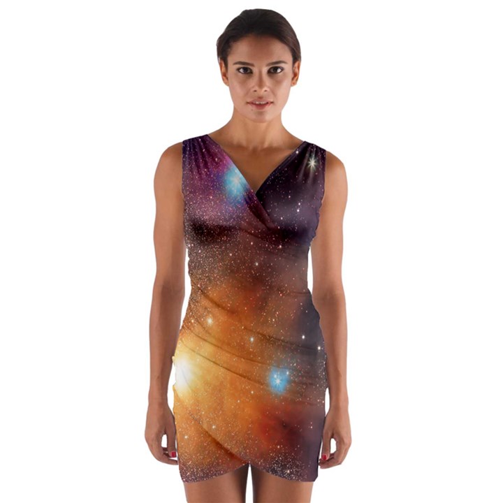 Galaxy Space Star Light Wrap Front Bodycon Dress