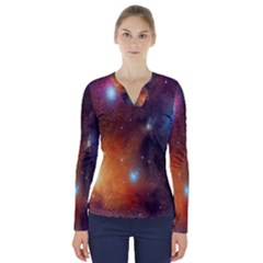 Galaxy Space Star Light V-neck Long Sleeve Top by Mariart