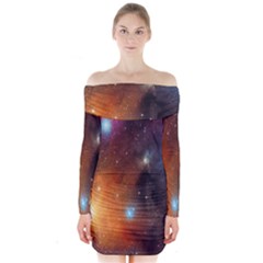 Galaxy Space Star Light Long Sleeve Off Shoulder Dress