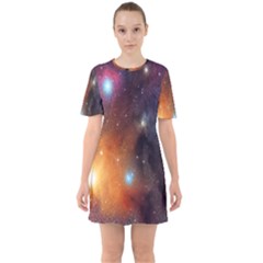 Galaxy Space Star Light Sixties Short Sleeve Mini Dress