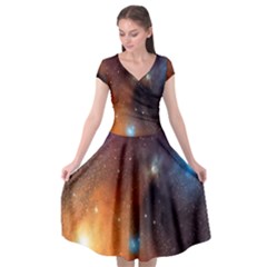 Galaxy Space Star Light Cap Sleeve Wrap Front Dress