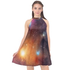 Galaxy Space Star Light Halter Neckline Chiffon Dress  by Mariart