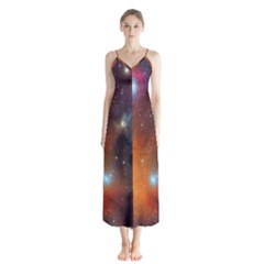 Galaxy Space Star Light Button Up Chiffon Maxi Dress