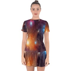 Galaxy Space Star Light Drop Hem Mini Chiffon Dress