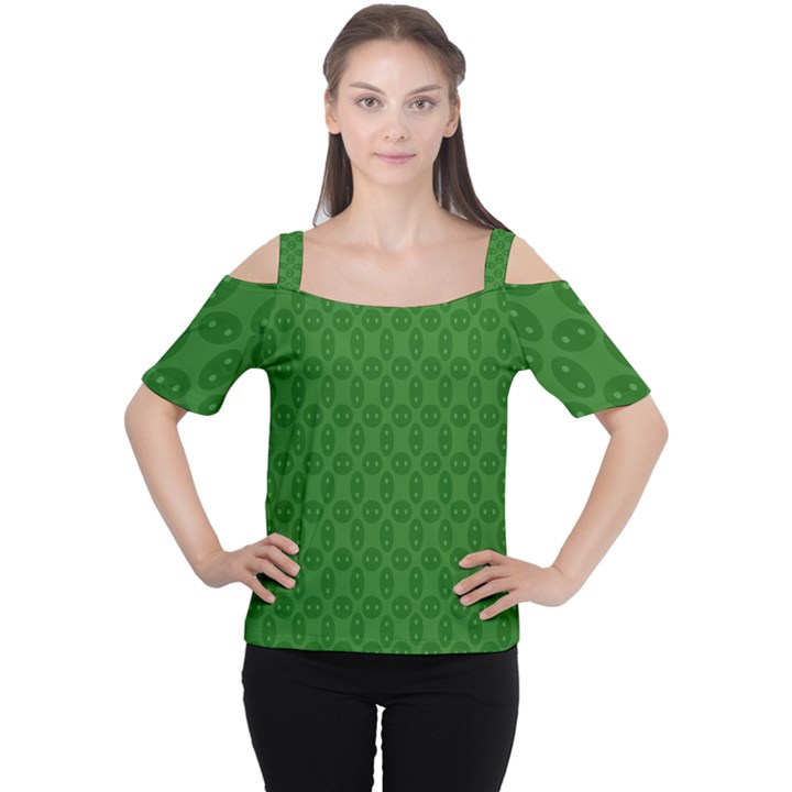 Green Seed Polka Cutout Shoulder Tee