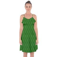 Green Seed Polka Ruffle Detail Chiffon Dress