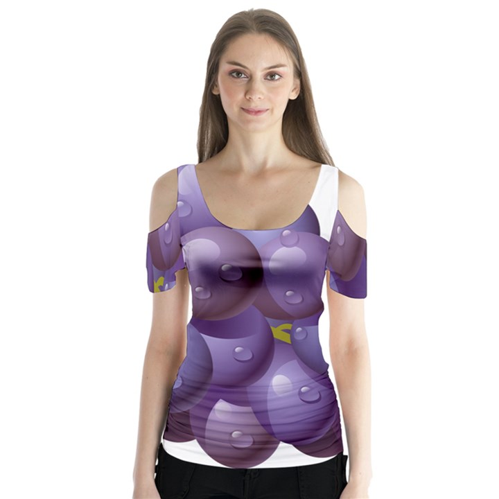 Grape Fruit Butterfly Sleeve Cutout Tee 