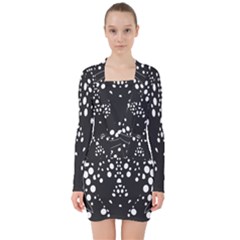 Helmet Original Diffuse Black White Space V-neck Bodycon Long Sleeve Dress by Mariart