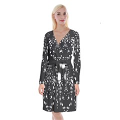 Helmet Original Diffuse Black White Space Long Sleeve Velvet Front Wrap Dress