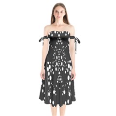 Helmet Original Diffuse Black White Space Shoulder Tie Bardot Midi Dress