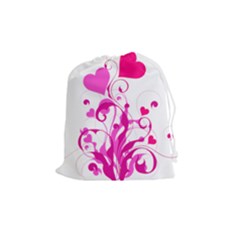 Heart Flourish Pink Valentine Drawstring Pouches (medium)  by Mariart