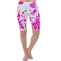 Heart Flourish Pink Valentine Cropped Leggings  by Mariart