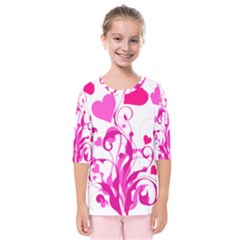 Heart Flourish Pink Valentine Kids  Quarter Sleeve Raglan Tee