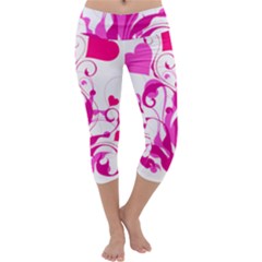 Heart Flourish Pink Valentine Capri Yoga Leggings