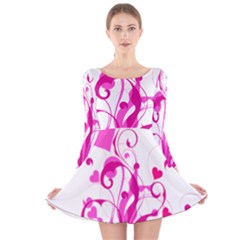 Heart Flourish Pink Valentine Long Sleeve Velvet Skater Dress by Mariart