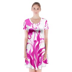 Heart Flourish Pink Valentine Short Sleeve V-neck Flare Dress