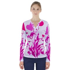 Heart Flourish Pink Valentine V-neck Long Sleeve Top