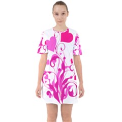 Heart Flourish Pink Valentine Sixties Short Sleeve Mini Dress by Mariart