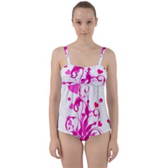 Heart Flourish Pink Valentine Twist Front Tankini Set by Mariart