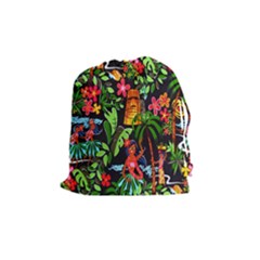 Hawaiian Girls Black Flower Floral Summer Drawstring Pouches (medium)  by Mariart