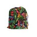 Hawaiian Girls Black Flower Floral Summer Drawstring Pouches (Large)  View1