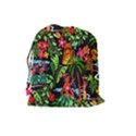 Hawaiian Girls Black Flower Floral Summer Drawstring Pouches (Large)  View2