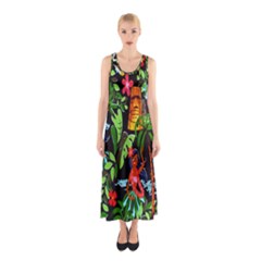 Hawaiian Girls Black Flower Floral Summer Sleeveless Maxi Dress