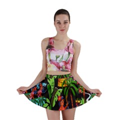 Hawaiian Girls Black Flower Floral Summer Mini Skirt by Mariart