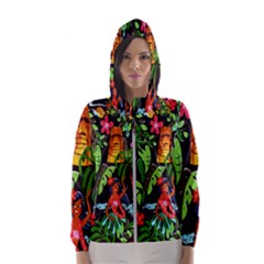 Hawaiian Girls Black Flower Floral Summer Hooded Wind Breaker (women)