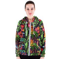 Hawaiian Girls Black Flower Floral Summer Women s Zipper Hoodie by Mariart