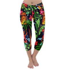 Hawaiian Girls Black Flower Floral Summer Capri Winter Leggings 