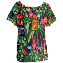 Hawaiian Girls Black Flower Floral Summer Women s Oversized Tee