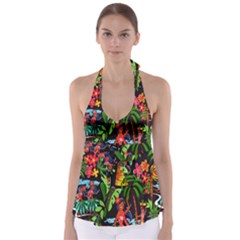 Hawaiian Girls Black Flower Floral Summer Babydoll Tankini Top