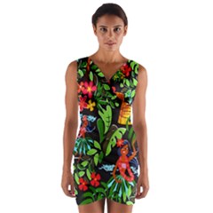 Hawaiian Girls Black Flower Floral Summer Wrap Front Bodycon Dress by Mariart